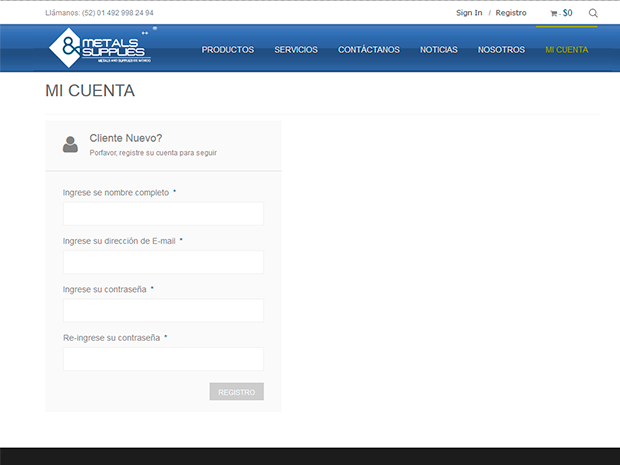 ZENDA Zacatecas Metals & Supplies- Sitio web y comercio electrónico